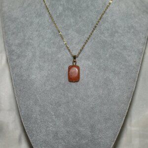 Orange Aventurine Rectangle Stone Pendant Necklace – Gold Chain
